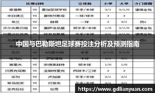中国与巴勒斯坦足球赛投注分析及预测指南